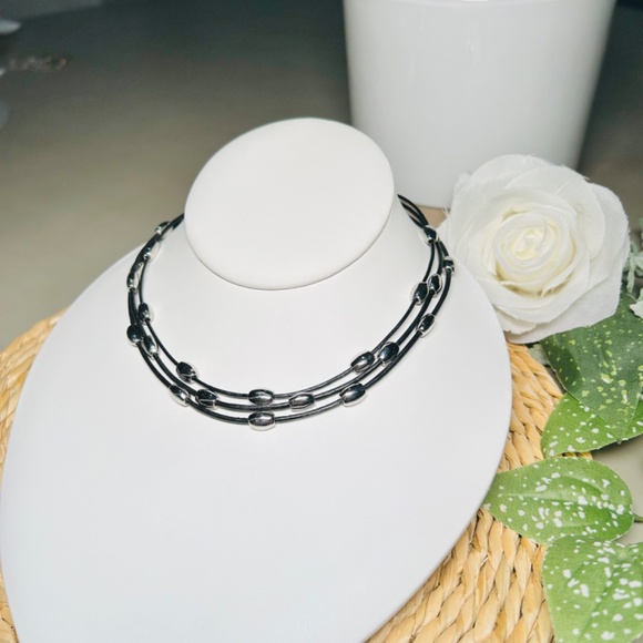 Nine West Silver Tone Beads, Triple Layered Black Cord Necklace 16”-18”. - Picture 3 of 10